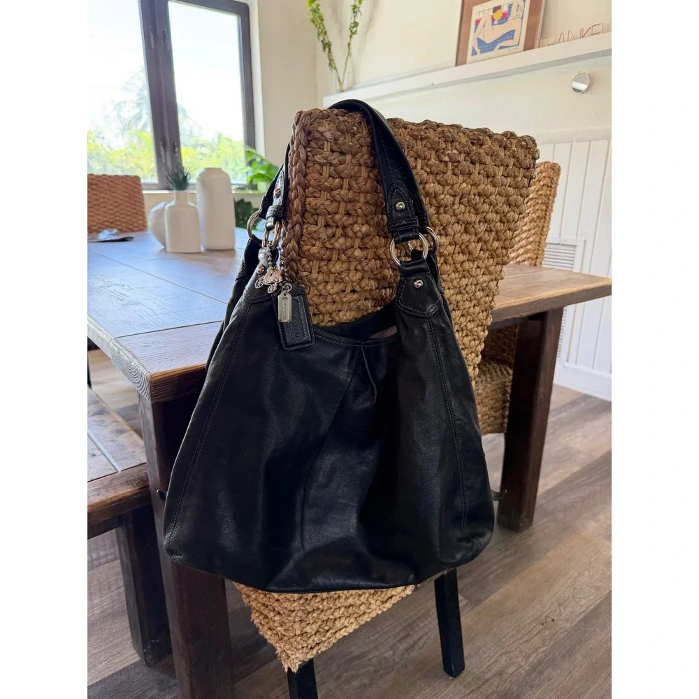 Vintage 2000s Coach XL Ergo Pleated Hobo Bag Black Leather Slouchy Charms Y2K